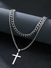 Cross Necklace for Men 2pc Chain Pendant