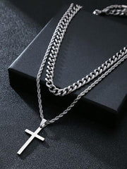 Cross Necklace for Men 2pc Chain Pendant