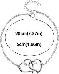Double Heart Anklet Silver Chain Jewelry