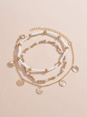 Pearl Anklet Gold Layered with Round Decor 