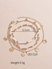 Pearl Anklet Gold Layered with Round Decor