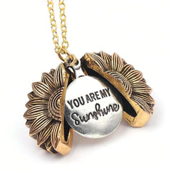 You Are My Sunshine Necklace - Open Locket Gold Sunflower Pendant