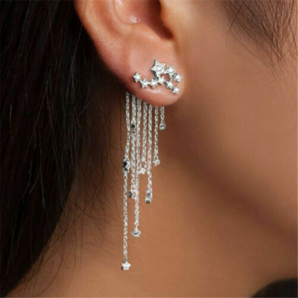 925 Silver Plated Long Drop Earrings