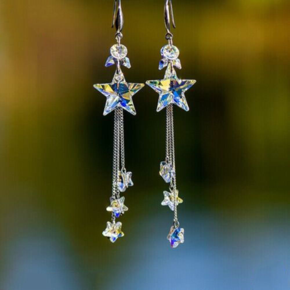 925 Silver Plated Zircon Star Earrings