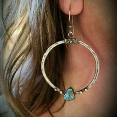 Turquoise Silver Plated Hoop Earrings Boho Style