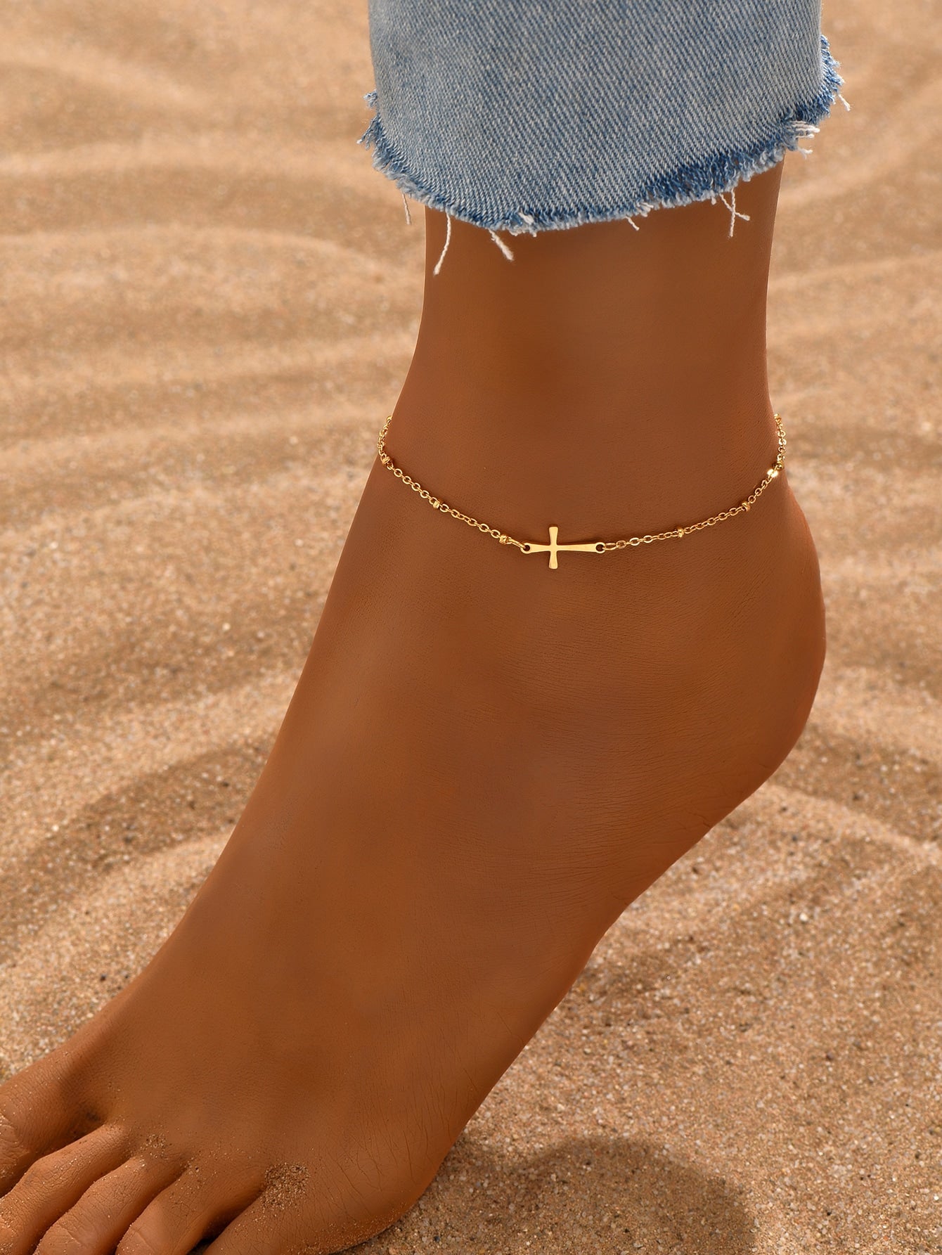 Gold Anklet for Women Cross Pendant