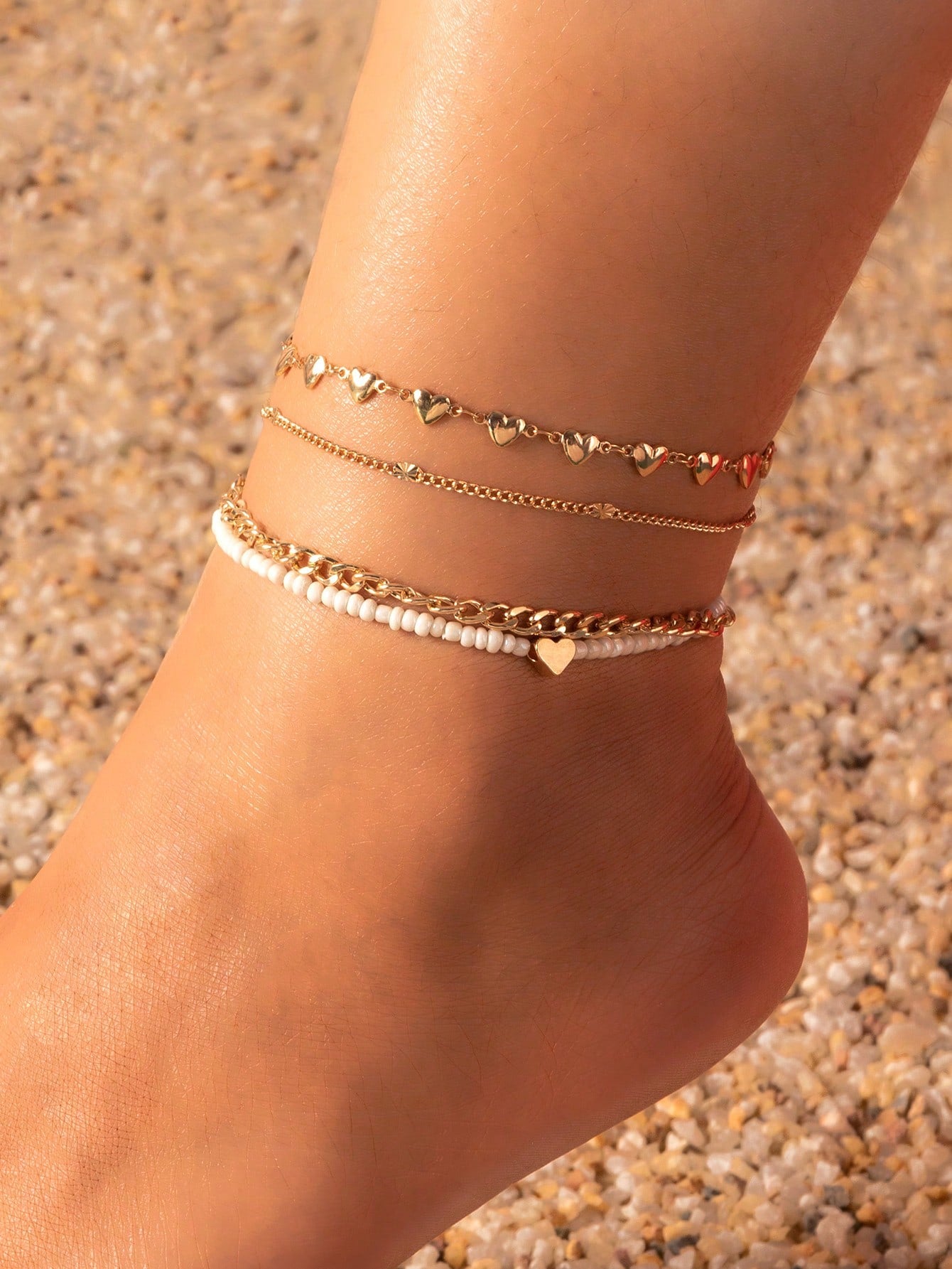 Layered Heart Gold Anklet for Women