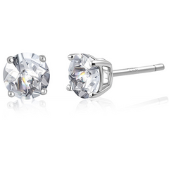 Round Stone Stainless Steel Stud Earrings White Cubic Zircon