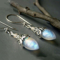 Moonstone Sea Opal Silver Plated Tear Drop Earrings