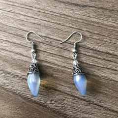 Moonstone Sea Opal Silver Plated Tear Drop Earrings