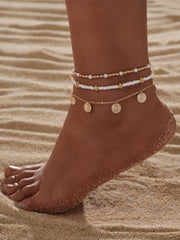 Pearl Anklet Gold Layered with Round Decor 