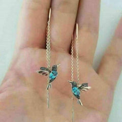Silver Plated Drop Tassel Hummingbird Earrings