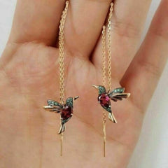 Silver Plated Drop Tassel Hummingbird Earrings