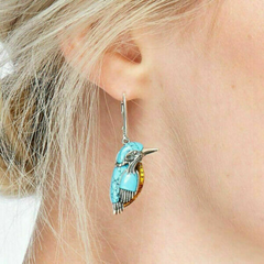 Turquoise Bird Hoop Dangle Drop Earrings Women Turquoise